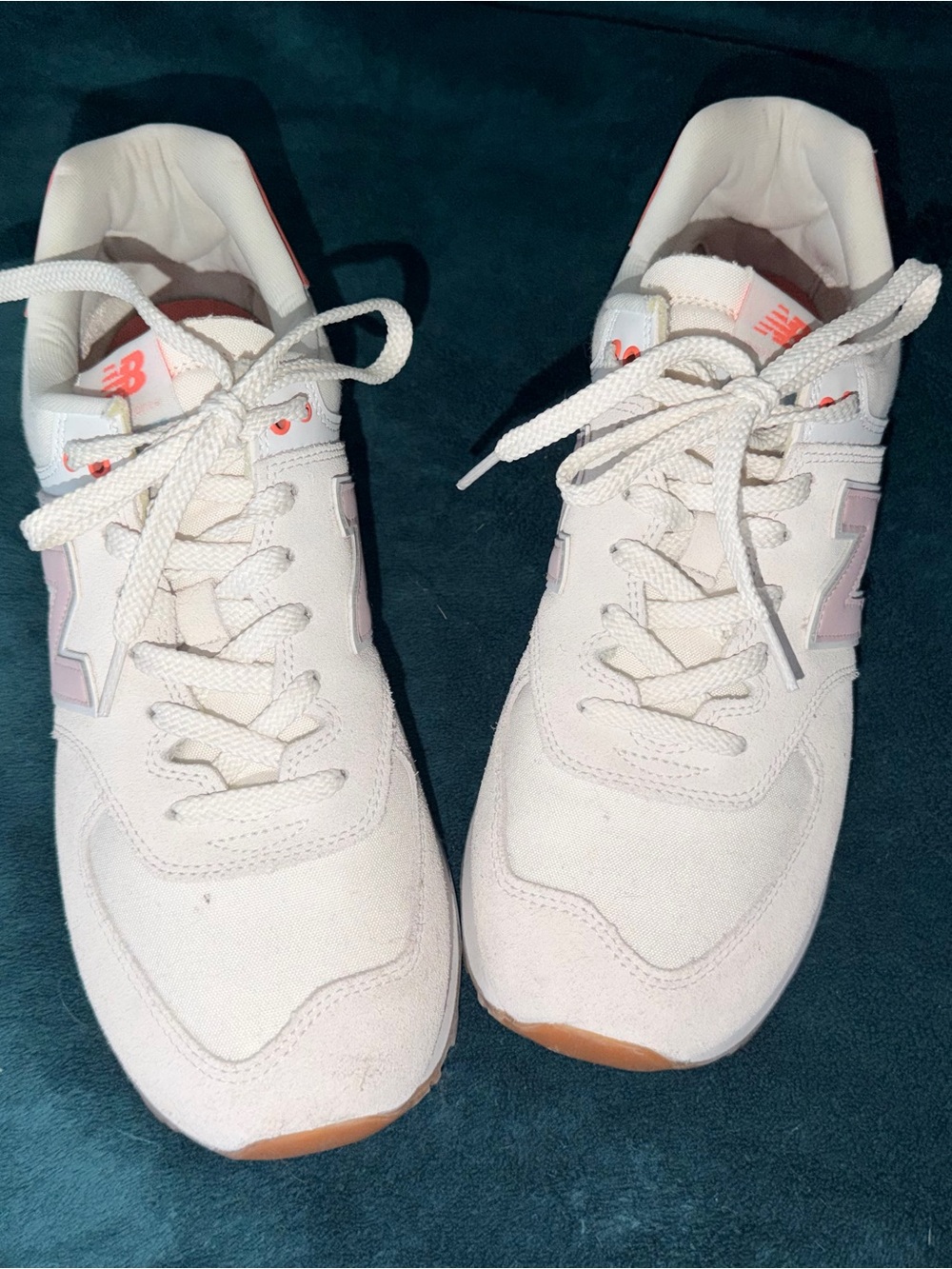 New Balance Women’s Cream Sneakers with Pink Accents